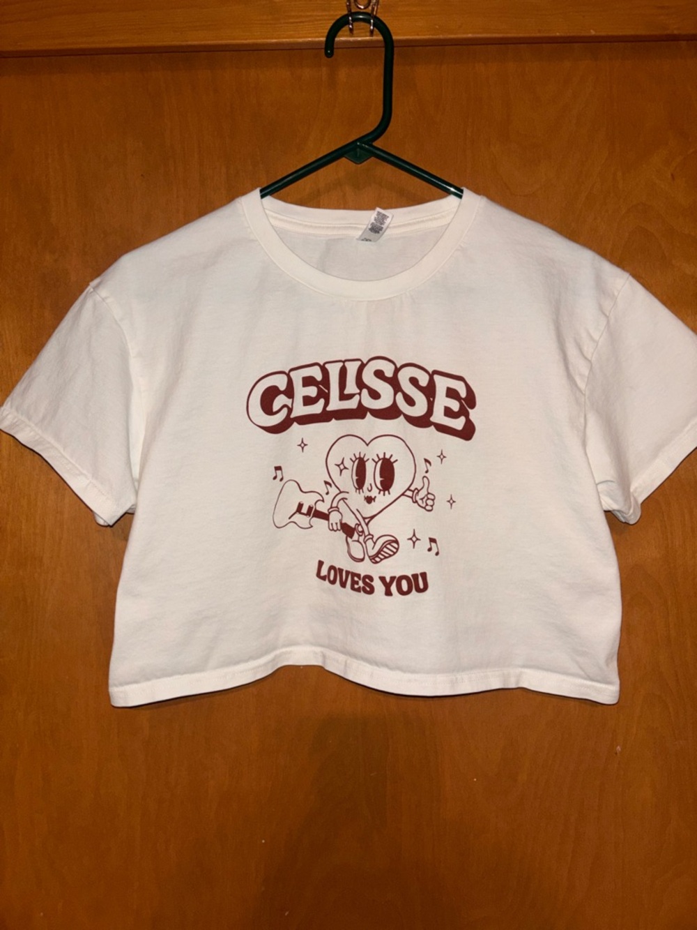 AS Colour Celsse Loves You White Crop Top Tee Heart Guitar Graphic Size M